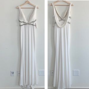 Boutique Plunge neck rhinestone wedding long dress